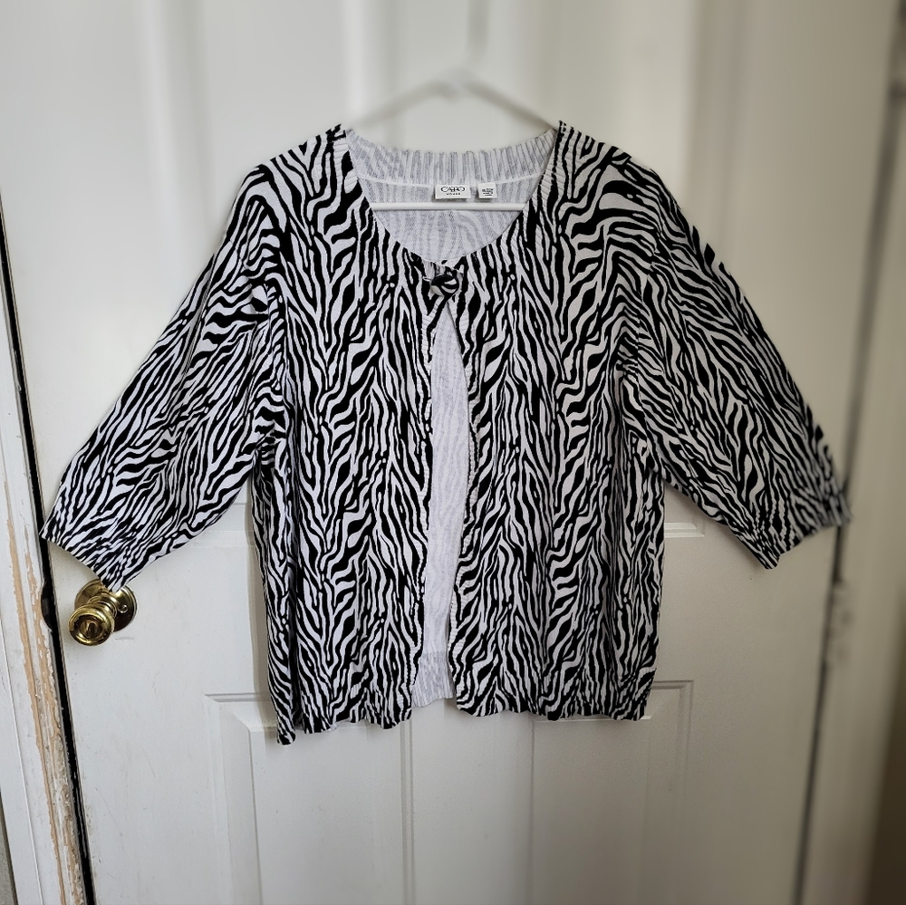 CATO Ladies Sz 18/20 W Zebra Print Cardigan/Sweater Black & White